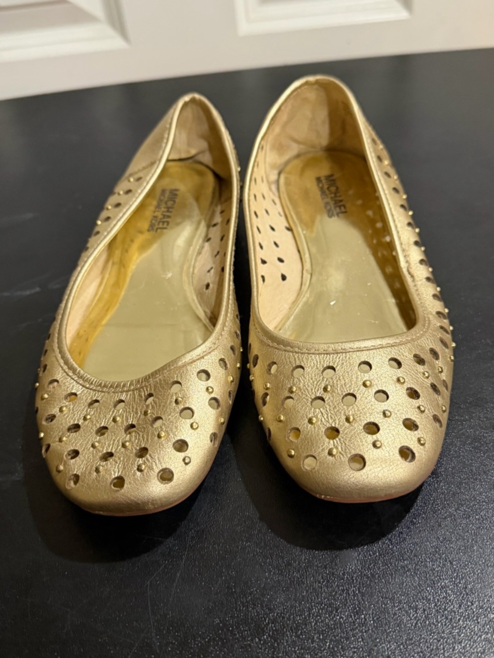 MICHAEL Michael Kors Gold Perforated Leather Ballet Flats 7.5M
